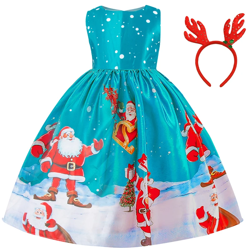 New Year Christmas Dress For Girl Kids Dresses Girls Children Santa Party Match Headband 4 5 6 7 8 9 10 Baby Clothes | Детская одежда и