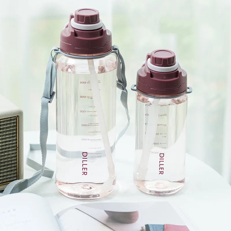 

Simple Solid Color Large Capacity Portable Lifting Rope with Sports Kettle Adult Fitness Car Leakproof Plastic Straw Cup