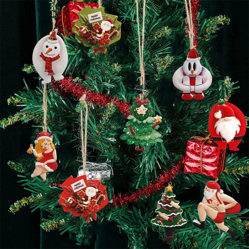 Adornos colgantes de resina para Navidad, figuritas de mu&ntilde;eco de nieve para decoraci&oacute;n del &aacute;rbol de Navidad, Pap&aacute; Noel, 9 Uds.-0