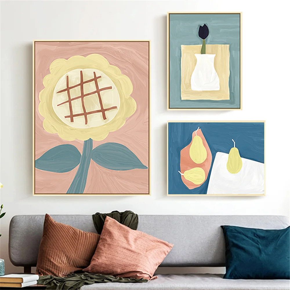 

Abstract Sunflower Leaf Plant Wall Art Poster Moon Canvas Painting Fruits Chair Art Print Nordic Pictures Living Room Home Decor