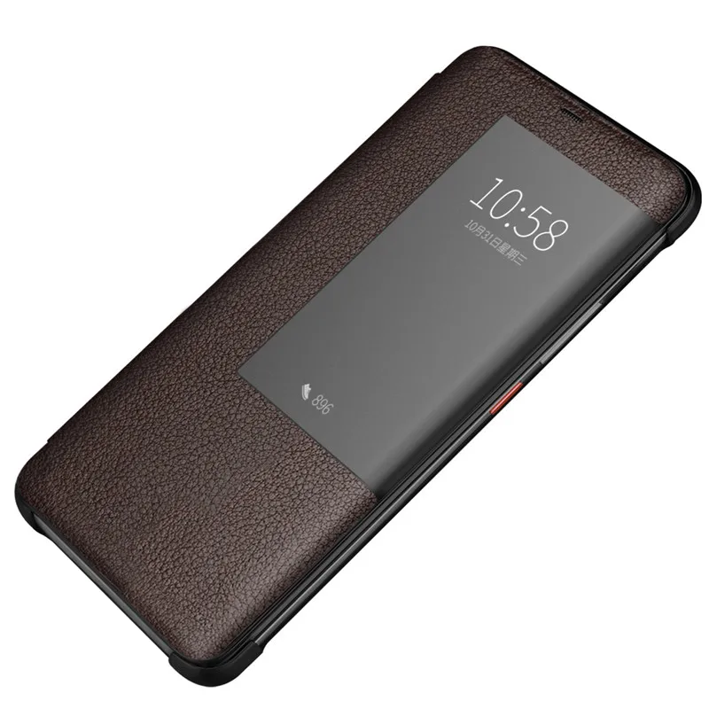 Чехол Coque Mate20 Pro с умным окошком для просмотра пары простой модный кожаный