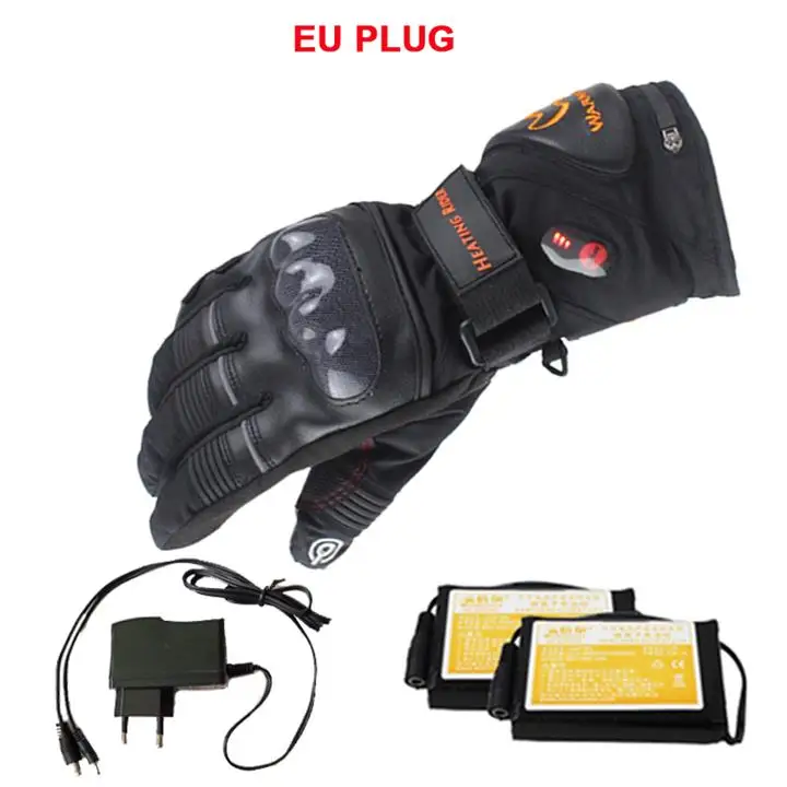 EU Plug Мотоциклетные перчатки с подогревом для верховой езды, езды на велосипеде, катания на лыжах, зимние уличные водонепроницаемые спортивные перчатки с электрическим аккумулятором и сенсорным экраном - Цвет: EU Plug