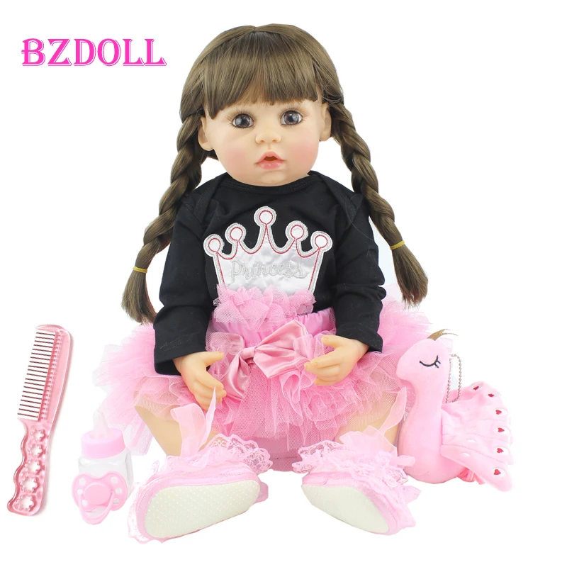 

Полноразмерная силиконовая кукла-младенец BZDOLL 55 см, Реалистичная виниловая Кукла-младенец 22 дюйма, наряд для новорожденных, принцесса, пода...