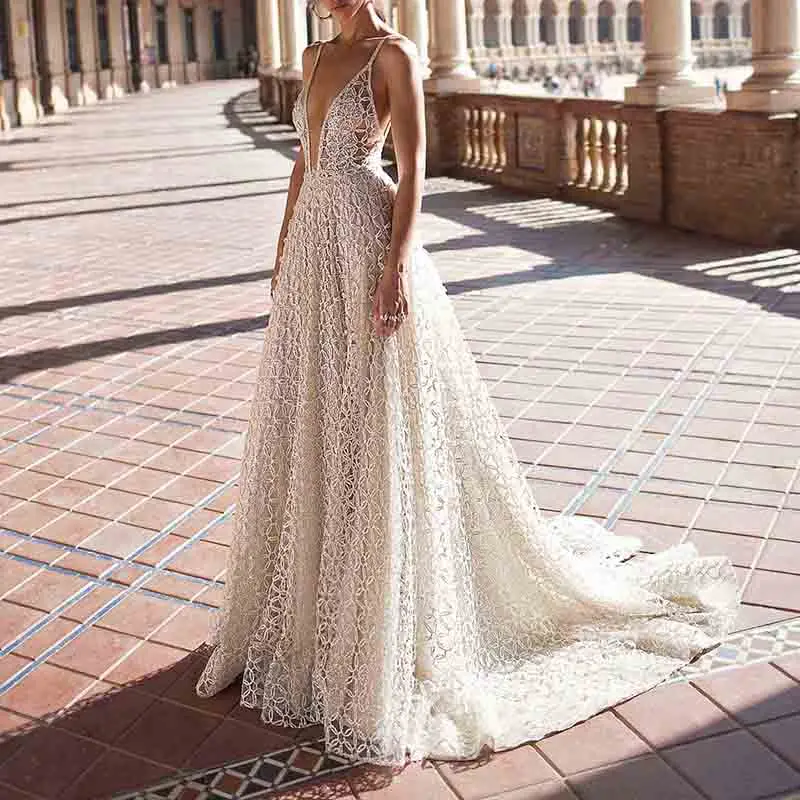 SSYFashion новинка роскошное кружевное вечернее платье сексуальное с глубоким v