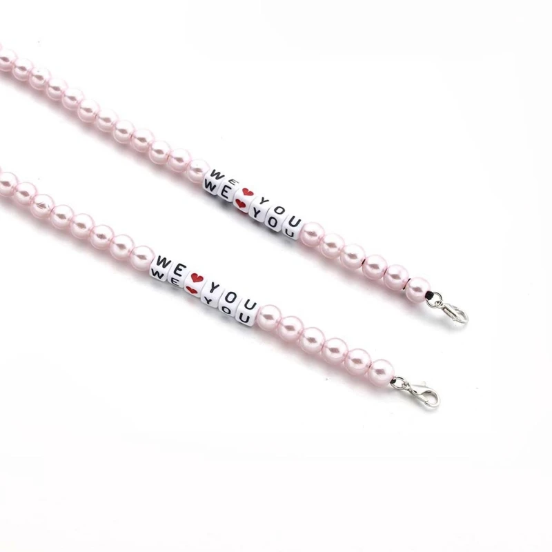 

Faux Pearl Face Mask Holder Lanyard Love You Beaded Chain Eyeglass Rest Ear Rope