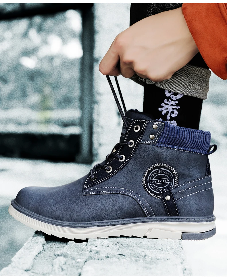 

New Warm Men Boots Winter Waterproof Ankle Boots Desert Boots Outdoor Plush Working Snow Boots Men's Shoes Big Size 39-46