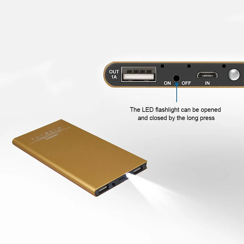 Тонкое портативное зарядное устройство 20000 мАч Внешнее с 2 USB портами со
