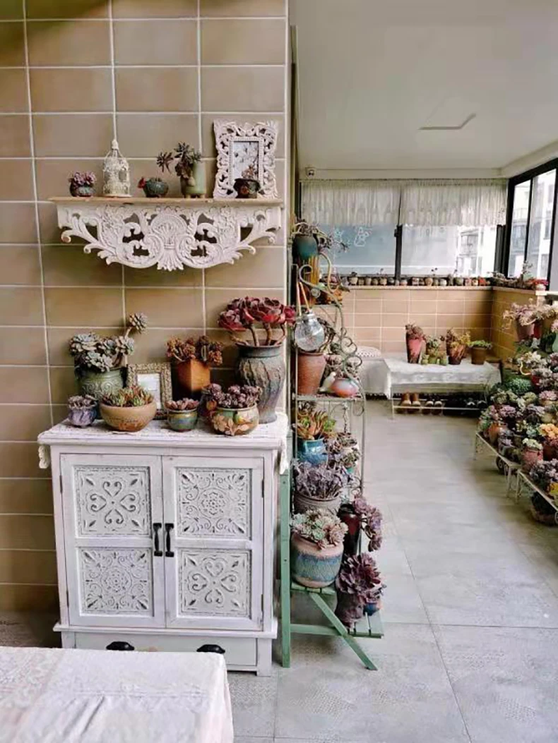 Белая резная вручную Ретро винтажная деревянная настенная полка | Дом и сад