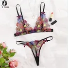 Новый комплект нижнего белья с цветочной вышивкой, женское нижнее белье, сексуальный прозрачный бюстгальтер и тонкие прозрячные трусики в комплекте, три точки, бикини, кружевной чувственный комплект нижнего белья