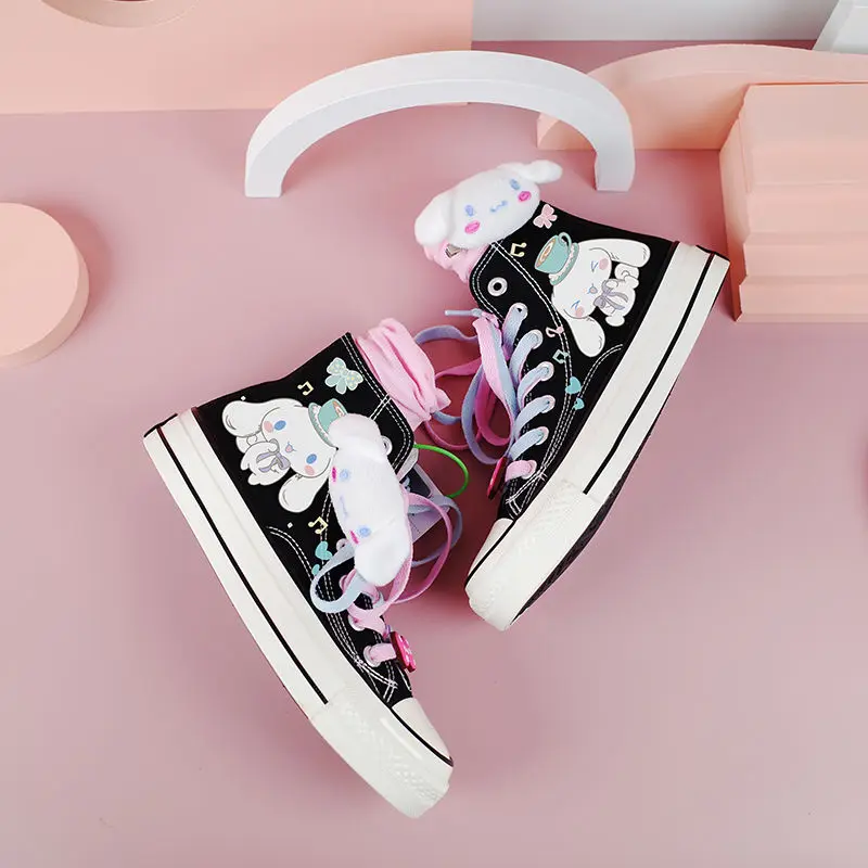 

Женские кроссовки Harajuku Lolita, с высоким верхом, с ручной росписью, с изображением собаки, в японском стиле, большие размеры 35-44, парусиновая обу...