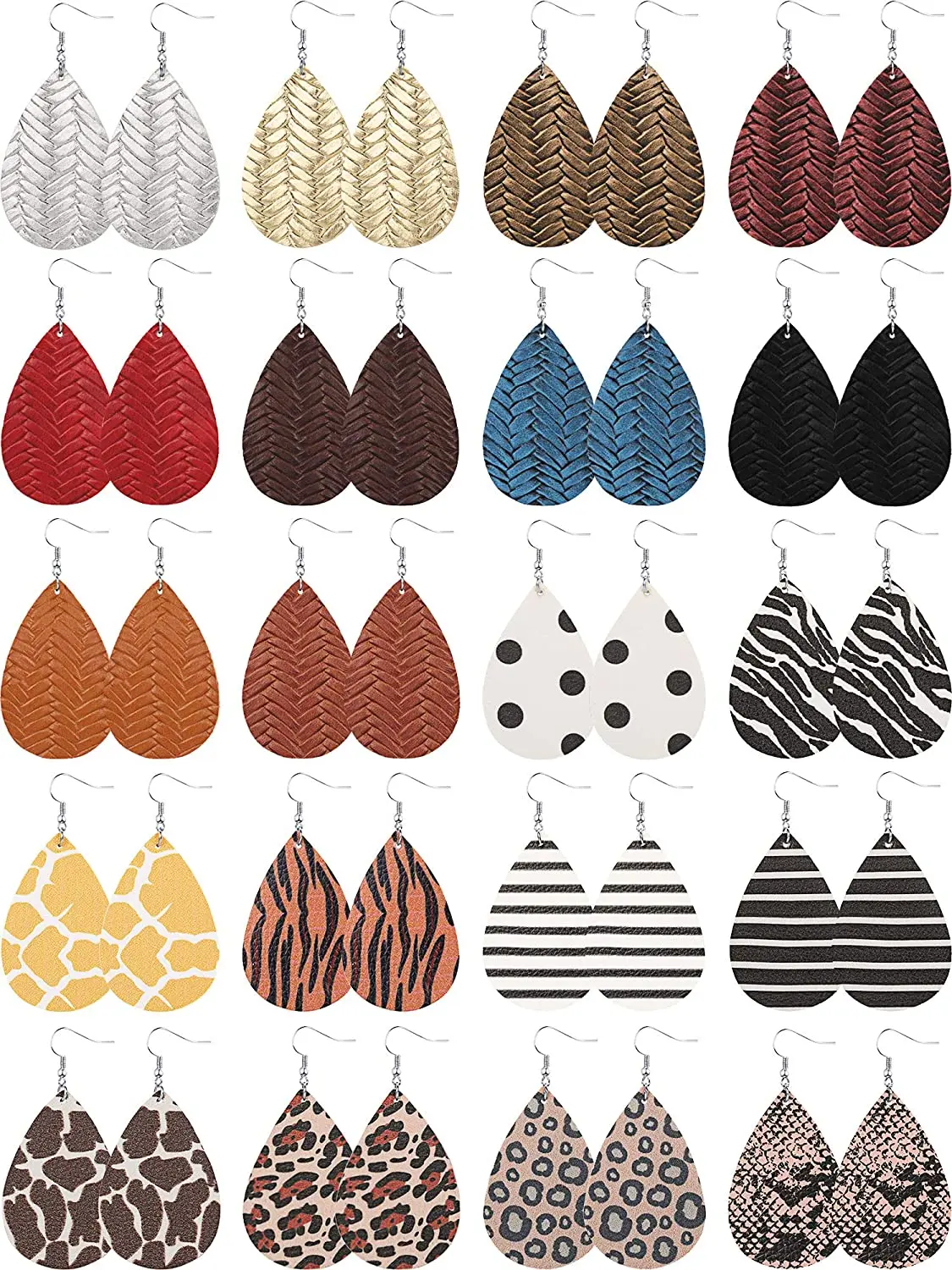 

20 Pairs Faux Leather Earrings for Women Lightweight Leaf Earrings Teardrop Dangle Earring Thanksgiving Christmas Jewelry Gift