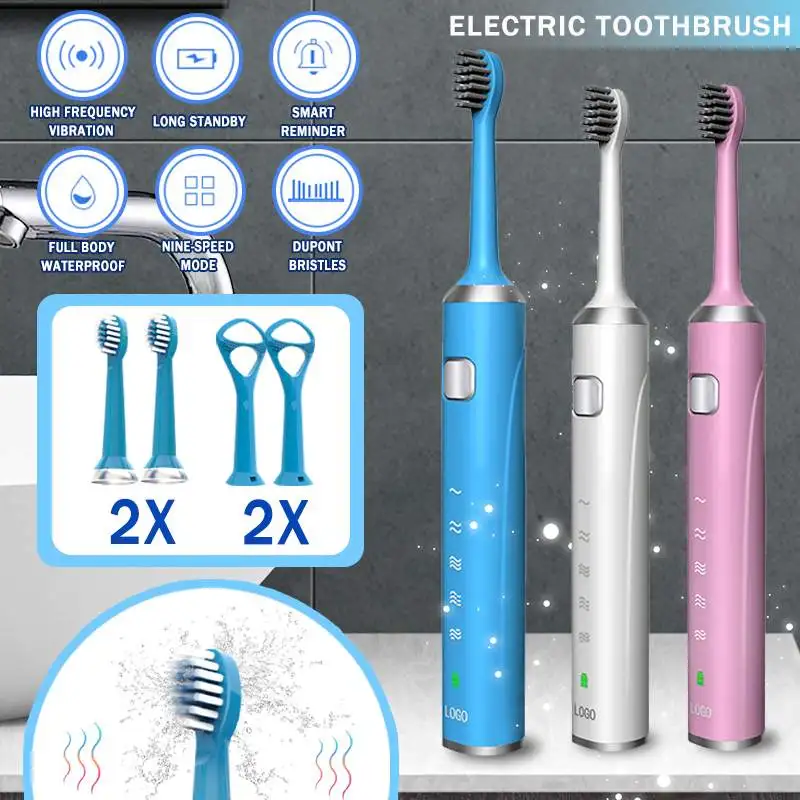 

Sonic Electric Toothbrush With 4 Brush Heads Automatic Tooth Brush 5 Modes Waterproof Rechargeable Gift