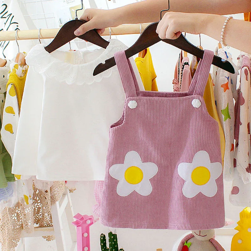 

Baby Girls Dress Newborn Infant Girls Princess Dress Long Sleeve Lace T-shirt Tops Sling Dress Children Suit Outfits