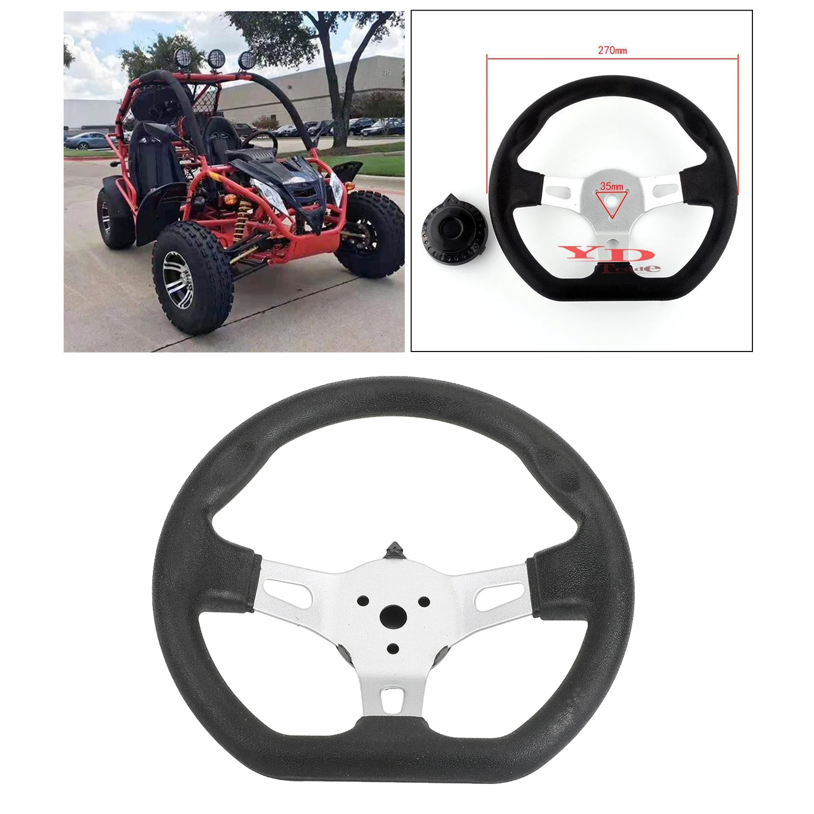 Универсальное 3-спицевое Рулевое колесо для картинга Go Cart Scooter Karting Balance Car - 270 мм/10 6