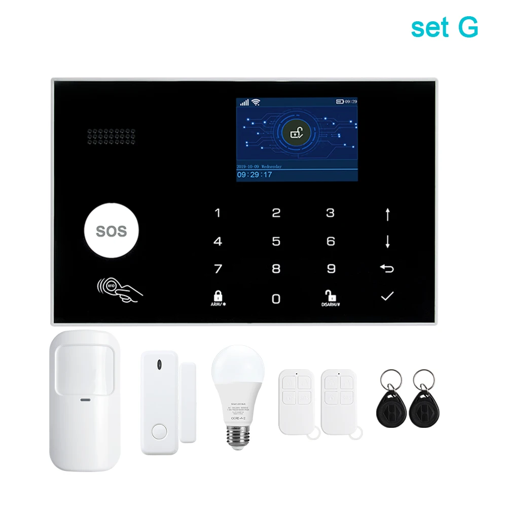 Awaywar Tuya 433 МГц Беспроводная wifi GSM RFID система охранной сигнализации комплект приложение дистанционное управление охранный умный дом PIR дверной детектор - Цвет: SEt G