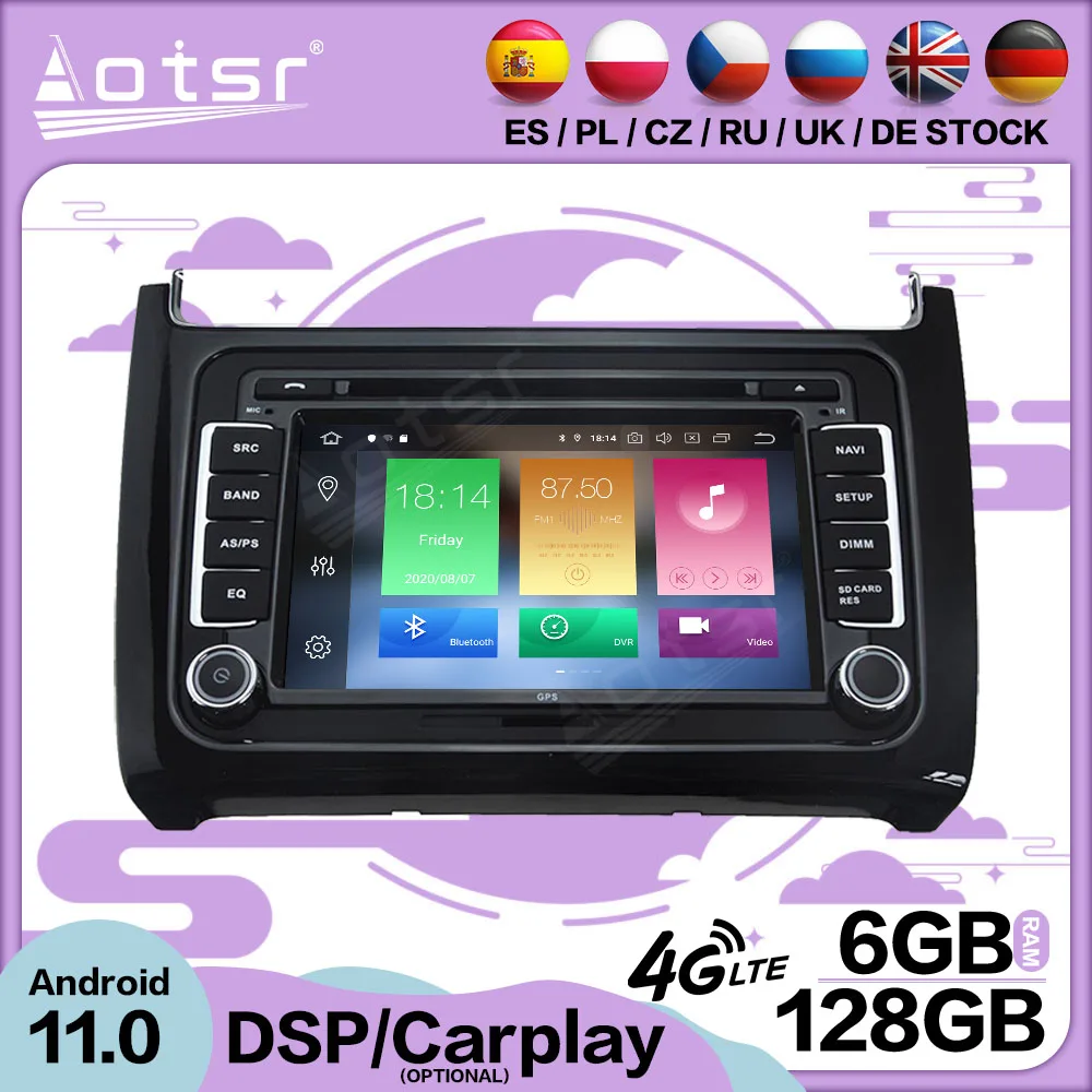 

128G Carplay Android 11 для Volkswagen Polo 2015 2016 2017 Автомобильный мультимедийный GPS видеоплеер Радио приемник аудио стерео головное устройство