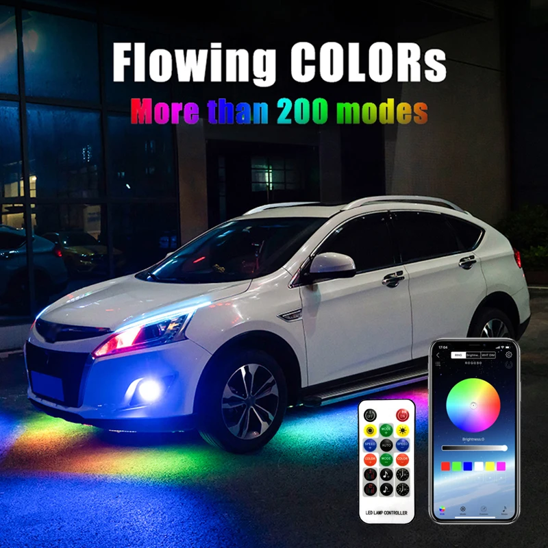 

Niscarda Remote Control APP Bluetoot RGB LED Strip Under Car Tube Underglow Underbody System Neon Light DC12V IP65 5050 SMD
