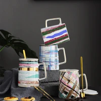 chinese style creative personality ins mug office simple covered spoon ceramic mug coffee mug beer mug