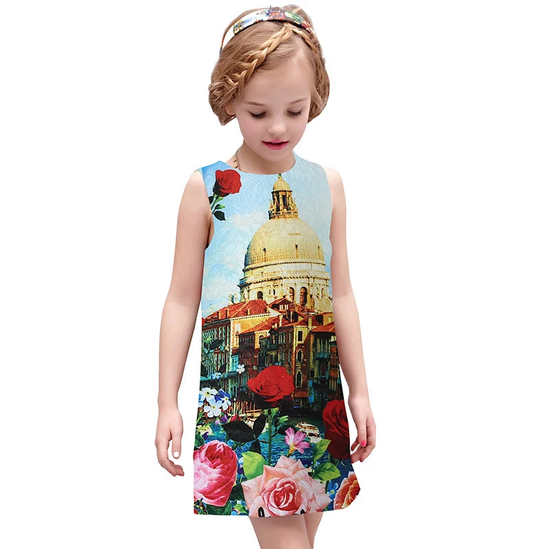 Girls Summer Dress with Royal Courtr Printed 2017 Brand Disfraz Infantil Baby Girl Costume for Kids Clothes Princess | Детская одежда и