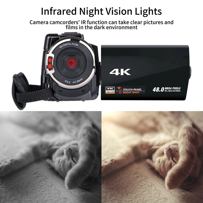 Top Video Camera Camcorder 4K Ultra Hd Digital Wifi 48.0Mp(Interpolation) 3.0 Inch Press Screen 16X Zoom Recorder | Электроника