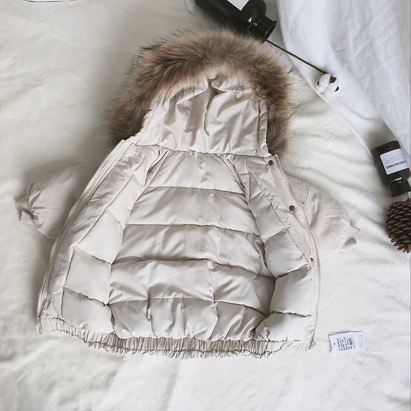 Beige Новые зимние детские длинные парки в ковбойском стиле куртка на подкладке с большим кроличьим мехом и воротником для маленьких мальчиков и девочек детская верхняя одежда, джинсовое пальто От 2 до 10 лет - Цвет: Beige