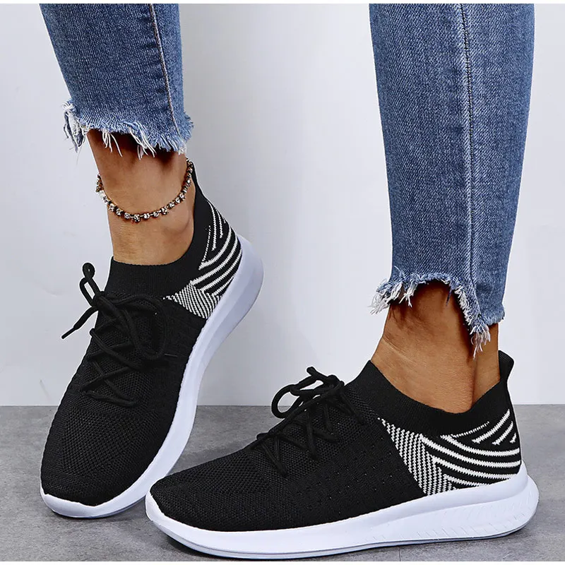 

Women's Sneakers 2021 Lace Up Sock Shoes Summer Sneakers Women Knitted Running Ladies Vulcanized Shoes Plus Size 35-43