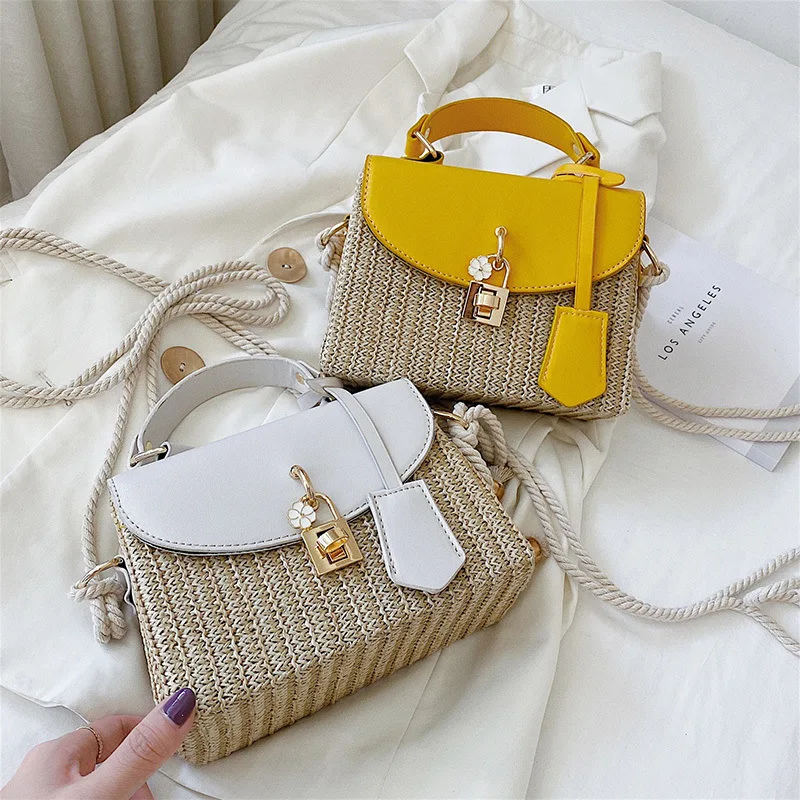 Женская плетеная маленькая квадратная сумка модная соломенная через плечо