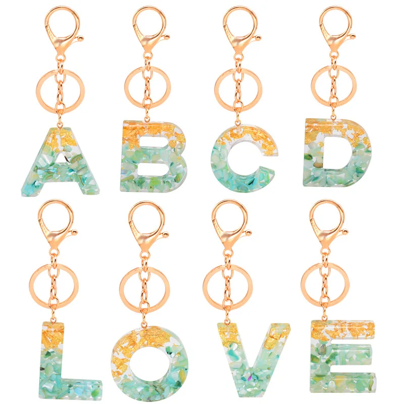 

Resin Alphabet Keyring Gold Foil Drop 26 Alphabet Pendant Hanging European And American Popular Stone Ornaments Keychains