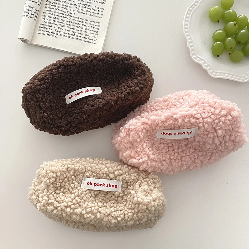 

Fashion Lamb Wool Cosmetic Bag Student Pencil Case Large Capacity Cute Women Makeup Storage Organizer Pouch Clutch Purse Handbag