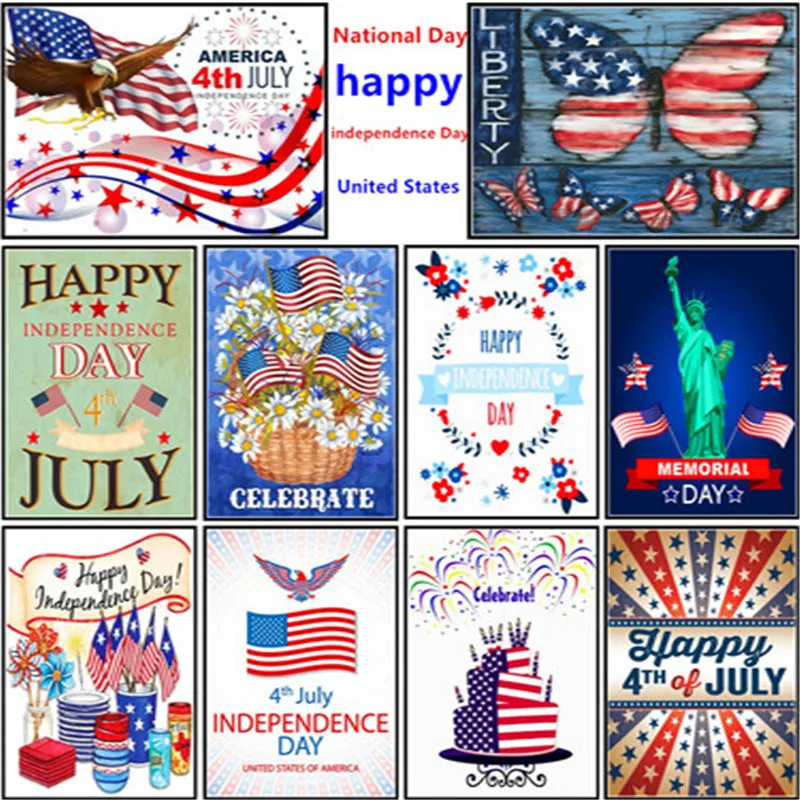

5D DIY Diamond Happy Independence Day Sign Picture Diamond Mosaic Art Full Drill Cross Stitch Kit Handmade Gift Home Decoration