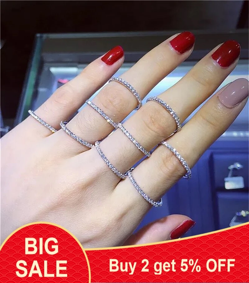 Женское кольцо вечности из стерлингового серебра 925 пробы с фианитом обручальное