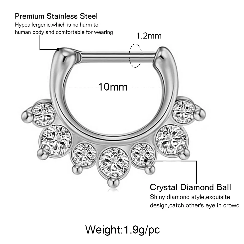 

High Quality Crystal Stainless Steel Nose Rings Stud For Unisex Nose Piercing Sexy Body Jewelry Trendy 2021 Exotic Accessories