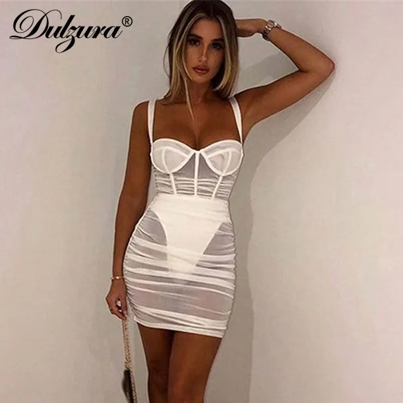 Женский сетчатый мини корсет Dulzura облегающее платье с прозрачным ремешком