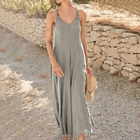 sexy dresses woman summer 2021 casual summer v neck spaghetti straps sleeveless solid loose shift maxi long dress beach holiday