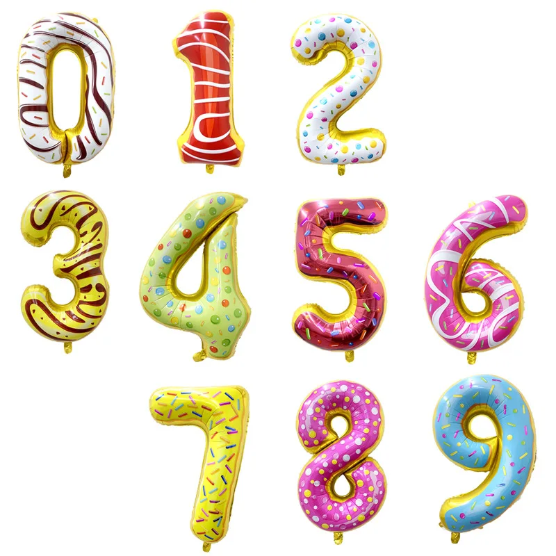 

32-дюймовые фольгированные воздушные шары для дня рождения, Пончик, мороженое, цифровой шар 0-9, украшение для свадьбы, юбилея, вечеринки, деву...