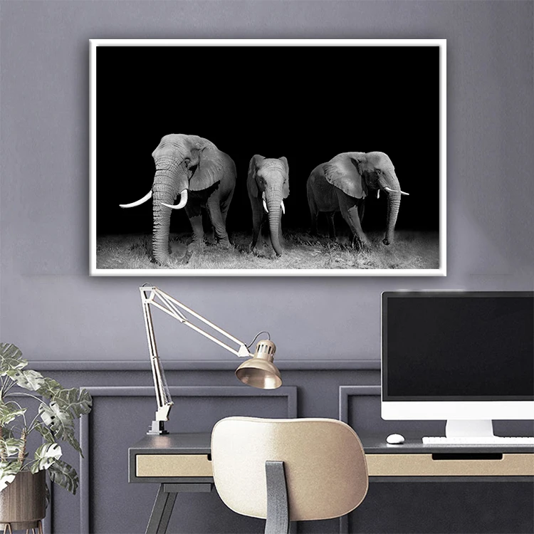 

Animal Poster Wall Pictures for Kids Room Black Lion Elephant Deer Zebra Posters and Prints Modern Canvas Painting Home Decor