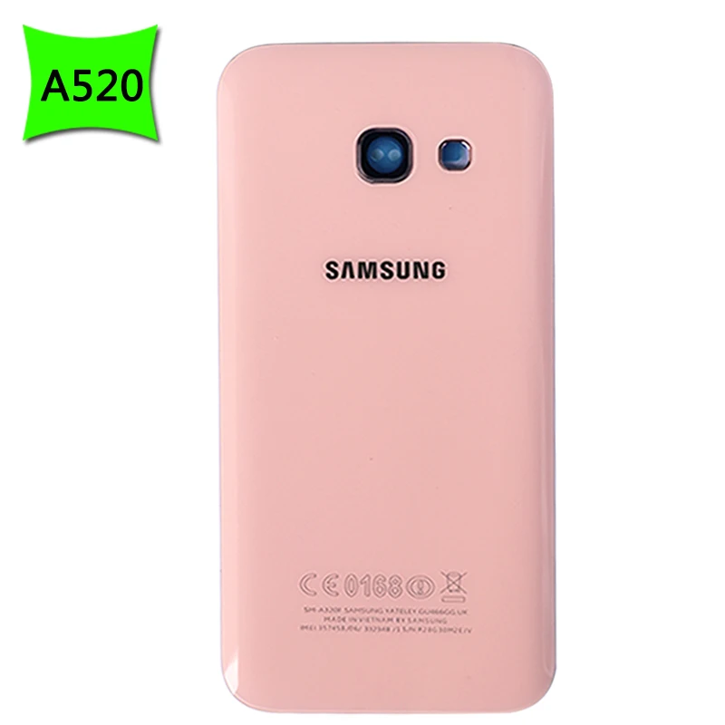 Для samsung Galaxy A3 A5 A7 A320 A520 A720 стеклянная крышка для батареи задняя дверь+ чехол для объектива камеры для a320 a520 a720 - Цвет: A520 Pink
