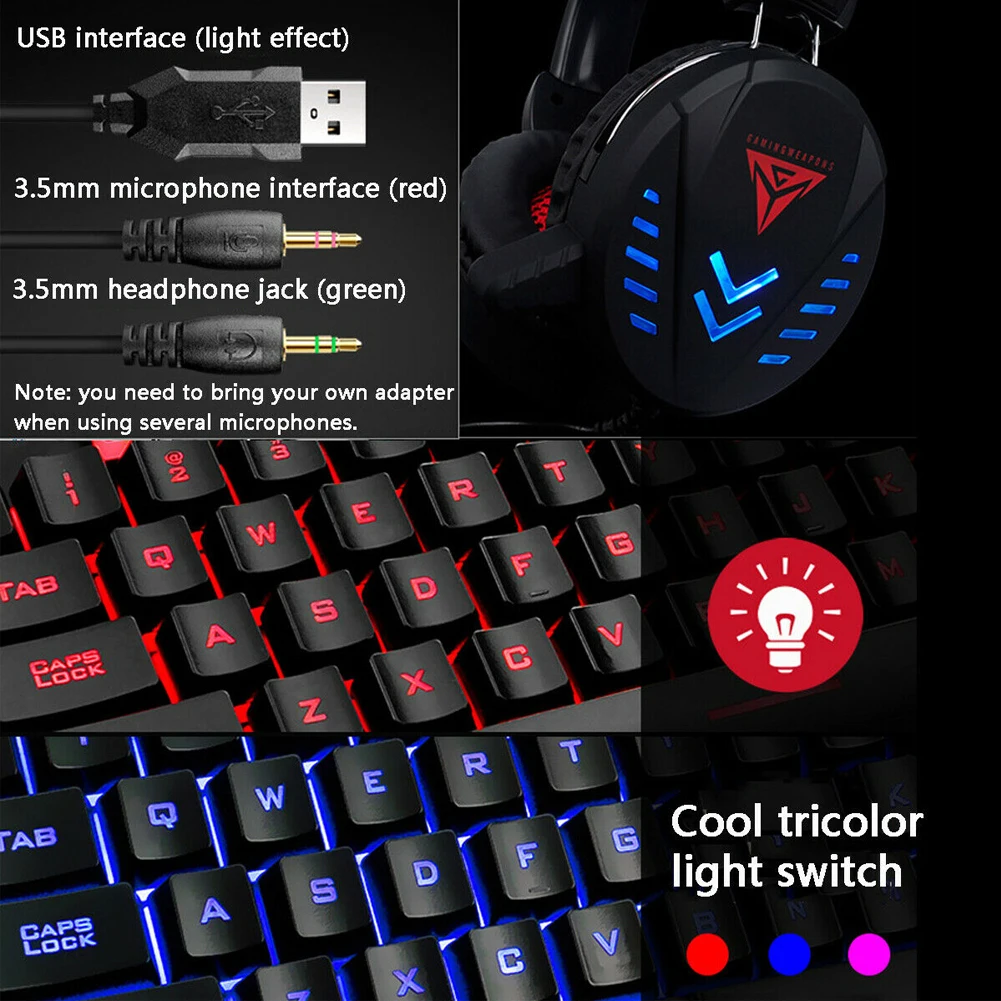 

4Pcs/Set Keyboard Mouse Combos Wired USB Keyboard Illuminated Gaming Mouse Pad Backlight Headset for Home Computer Desktop K59