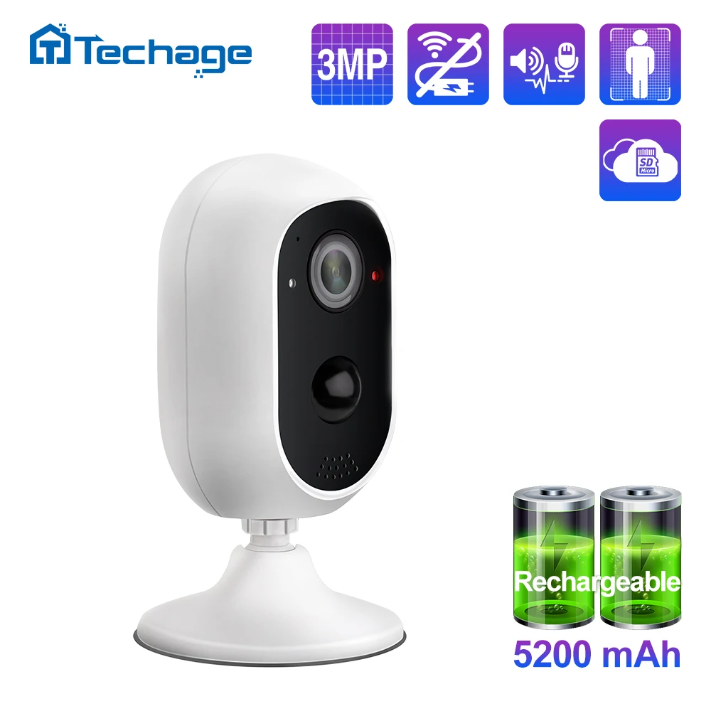 IP камера Techage HD 3 Мп с питанием от аккумулятора Wi Fi двустороннее аудио