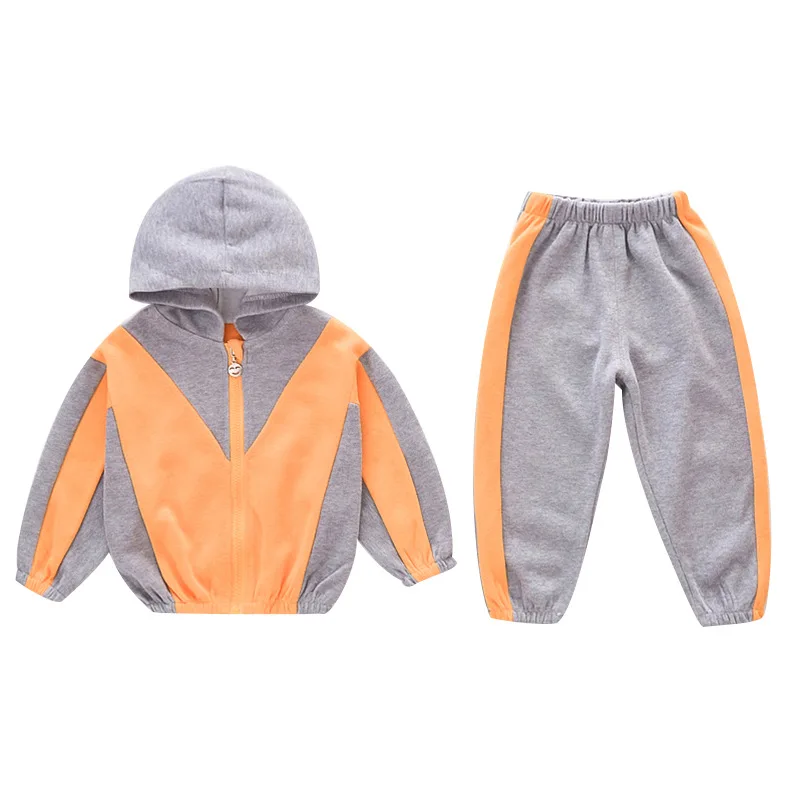 

Boys and Girls Stitching Hooded Sports Sets 2021 Spring New Korean Style Fashion Baby Two-Piece Suit Fashion