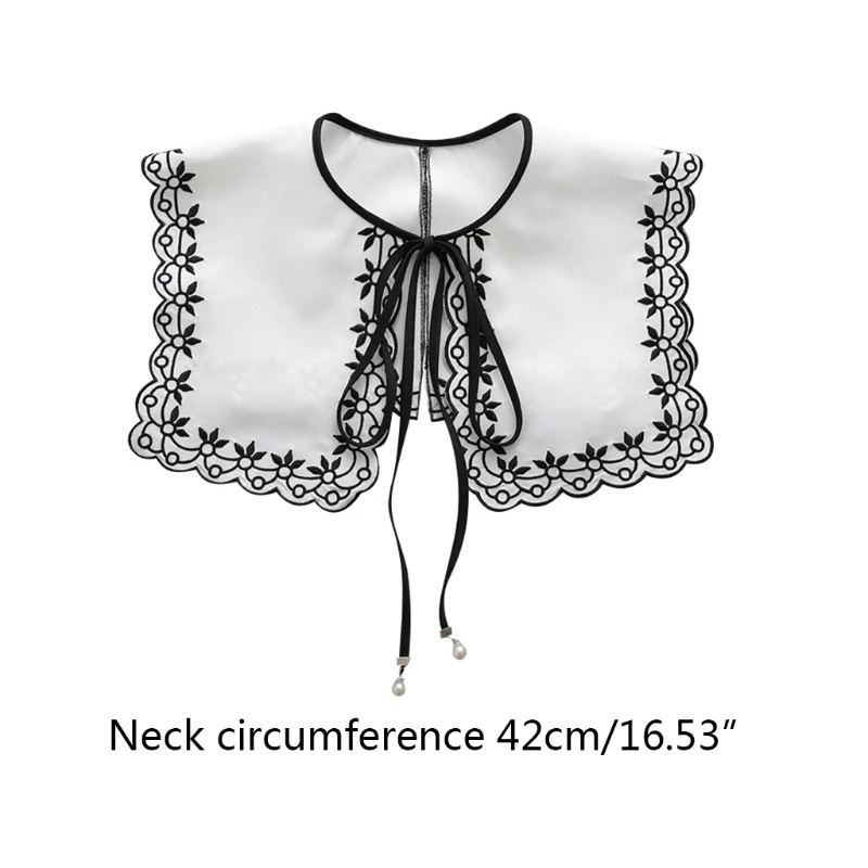 

Women Girls Detachable False Fake Collar Sweet Floral Embroidery Scalloped Trim Necklace Shawl Ribbon Bowknot Mini Cape