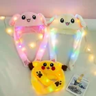 Шапка со светодиосветодиодный в виде кролика с движущимися ушками, мультяшная плюшевая мигающая шапка для вечеринки, подарок на день рождения, светящаяся шапка с подушкой безопасности, мигающая шапка для прыжков для детей и взрослых