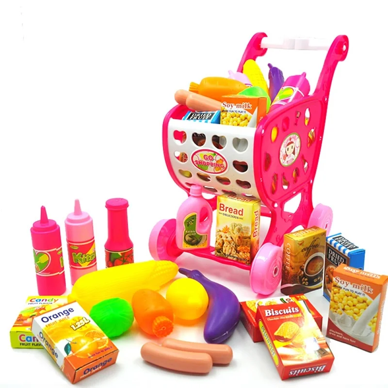 Розовый Детская игрушка корзина для покупок детский супермаркет корзина для фруктов овощной магазин аксессуары для ролевых продуктов магазин обучающая игрушка для детей - Цвет: Розовый