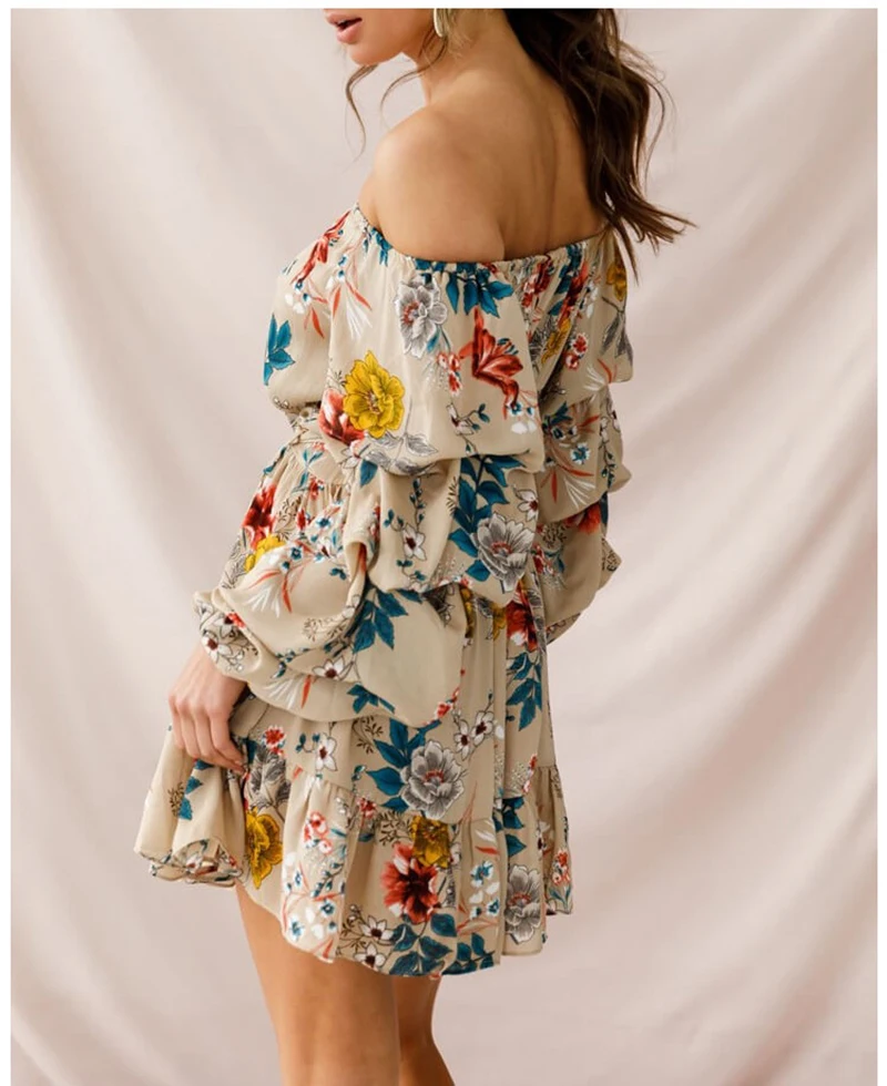 

dresses for women 2021 summer floral print elegant lace strapless sexy one-neck loose dress beach skirt Casual holiday style