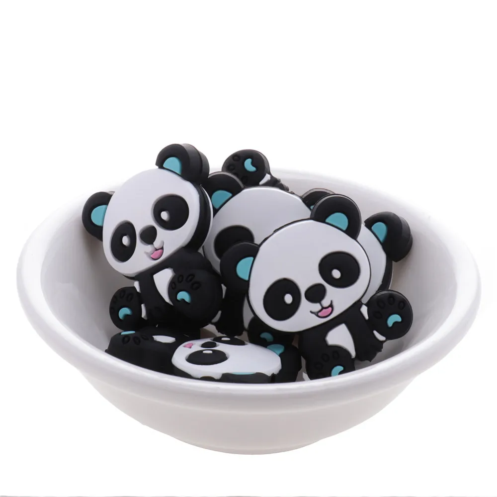 5 uds., Mordedor de silicona para beb&eacute; con cuentas de Panda, collar de dentici&oacute;n infantil sin BPA, accesorios de cadena para chupete, juguete DIY de grado alimenticio para roedores-4