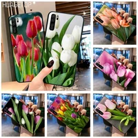 huagetop tulips flower spring silicone black phone case for huawei p40 p30 p20 lite pro mate 30 20 pro p smart 2019 prime