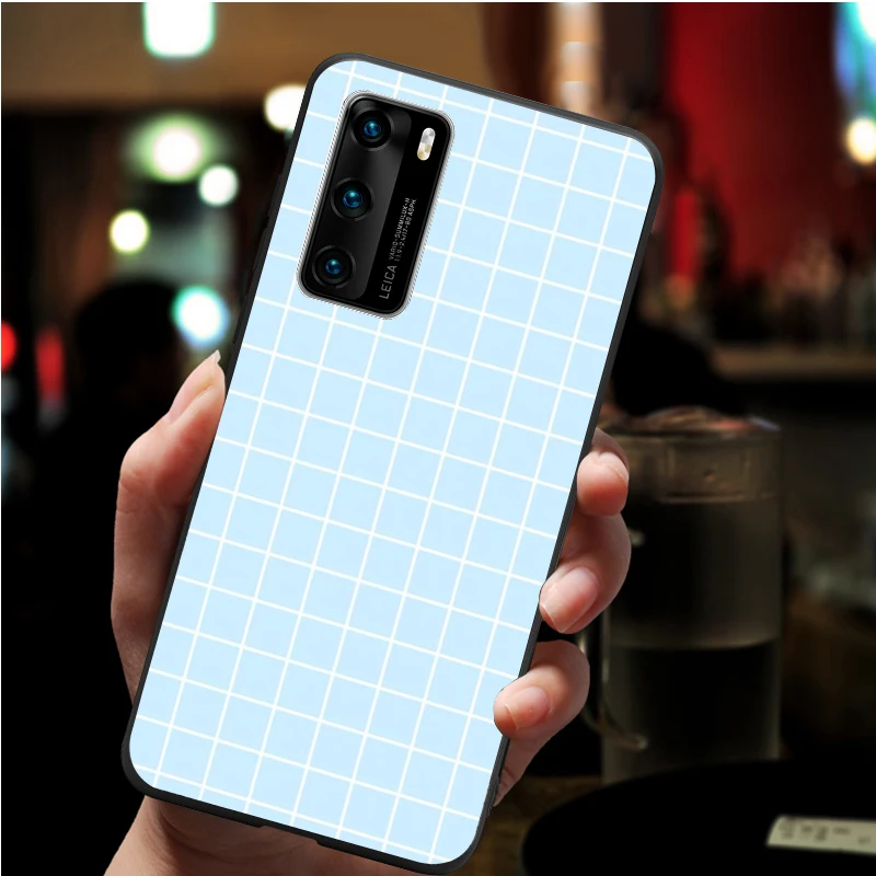 black white yellow grid soft Phone Case for huawei P40 P30 P20 P10 Pro lite P9 Lite nova 4E 6SE Psmart 2019 Y6 9 Prime | Мобильные