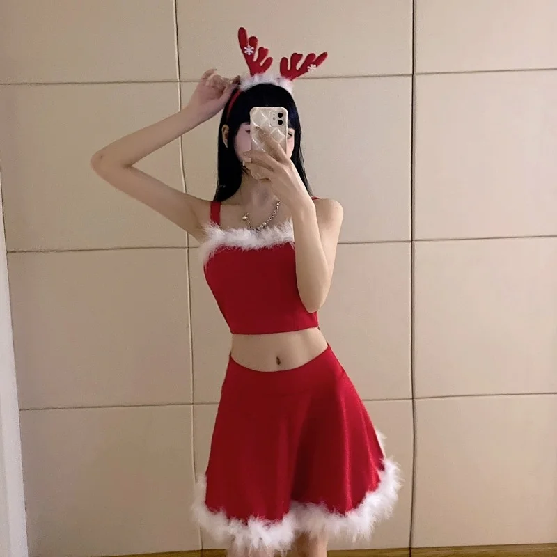 

Two-piece Suspender Skirt Night Party Party Christmas Party Fashion Ladies Half-length Skirt Sexy Vest Suit