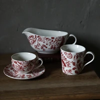 british retro british afternoon tea berry plant coffee cup plate tea cup mug sauce pot milk pot