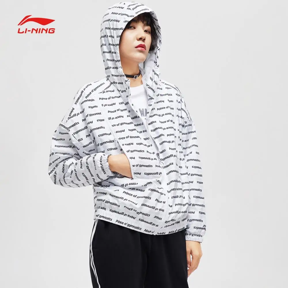 Li Ning Женская трендовая ветровка из 100% полиэстера свободного покроя с буквенным